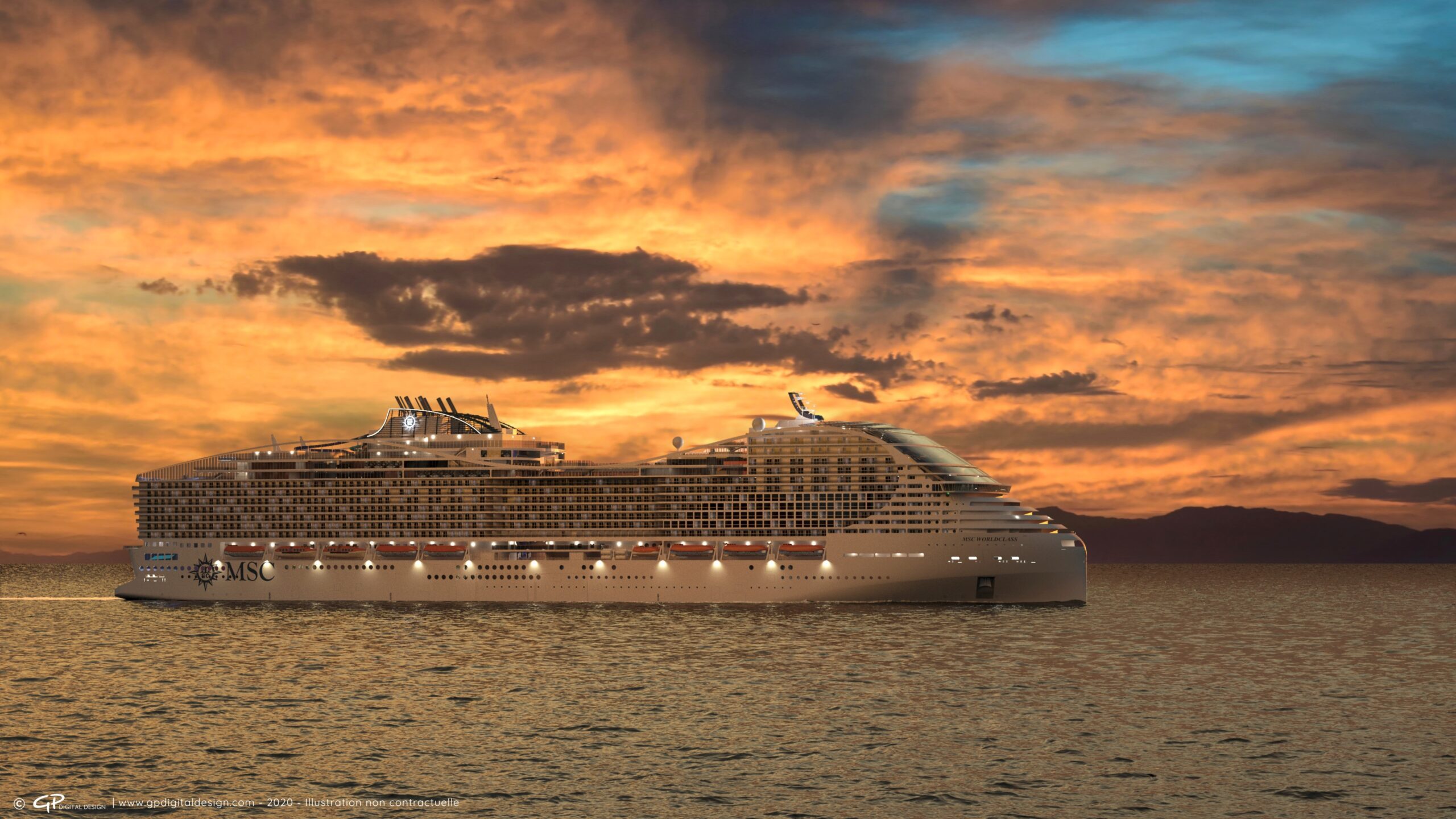 Visuel 3D - MSC Worldclass - Profil au coucher de soleil
